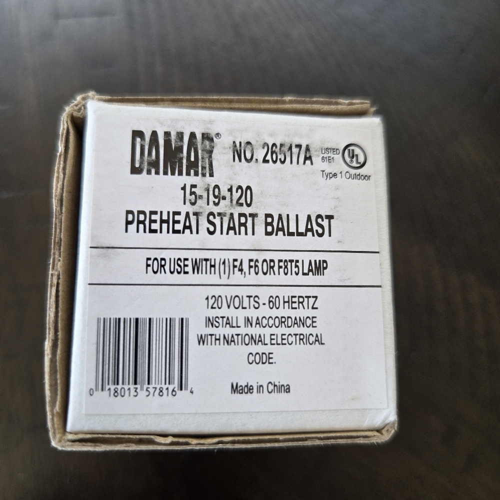 Damar 26517A Preheat Start Ballast for F4, F6, or F8T5 Lamps - 120V (NIB)